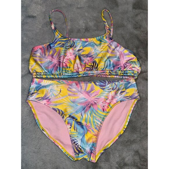 Art Class Target Girls XL 14/16 Yellow Tropical Floral Bikini 2-Piece Set - Picture 1 of 8